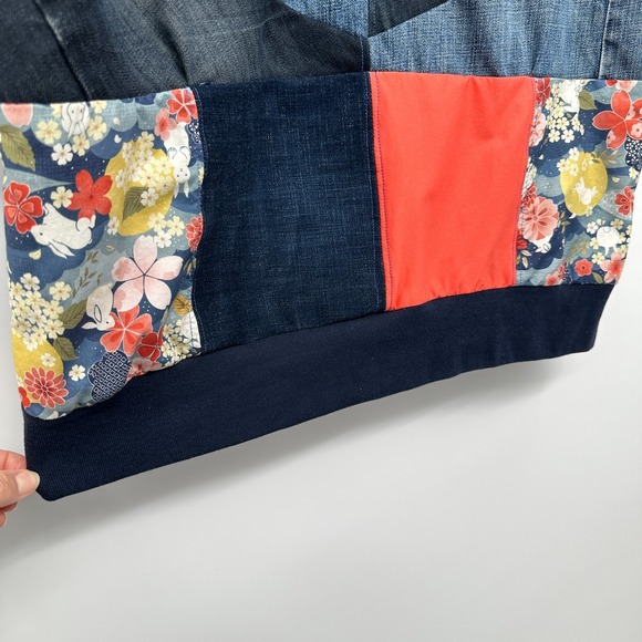 Vintage Upcycled Patchwork Top Shirt Size L XL Boho‎ Artsy Eclectic Denim Grunge - Picture 6 of 9